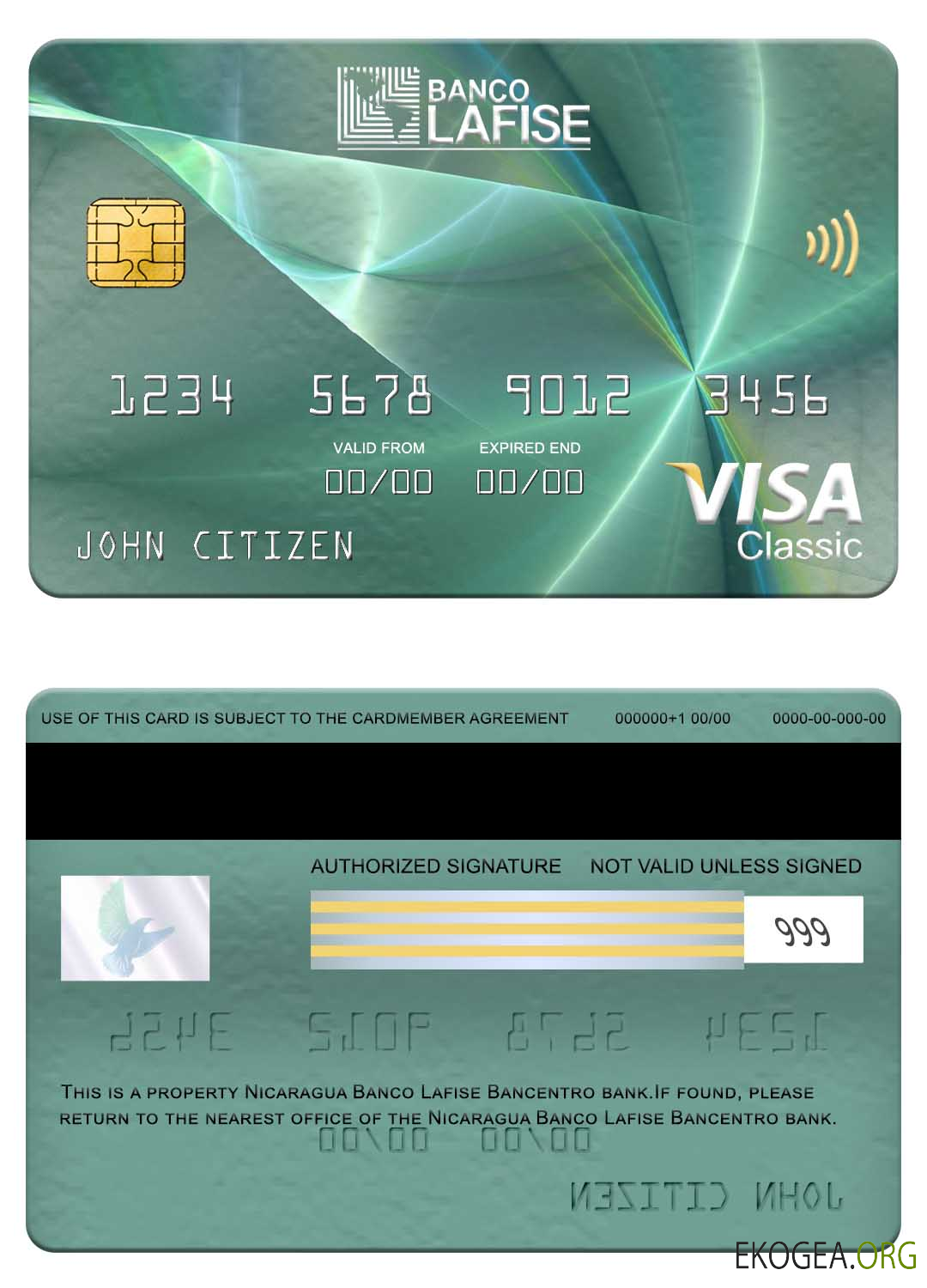 Écran de carte classique de visa bancaire Nicaragua Banco Lafise Bancentro